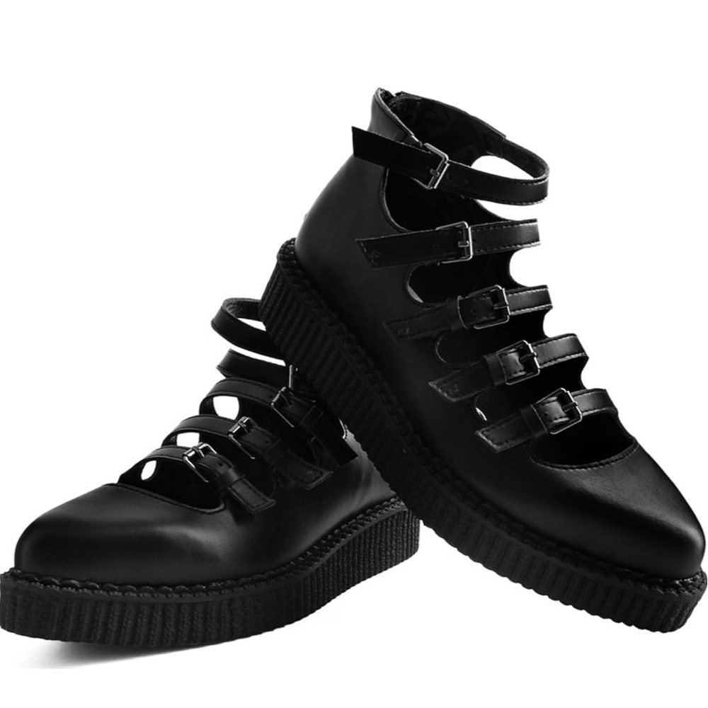 T.U.K Black Platform Strap Shoes